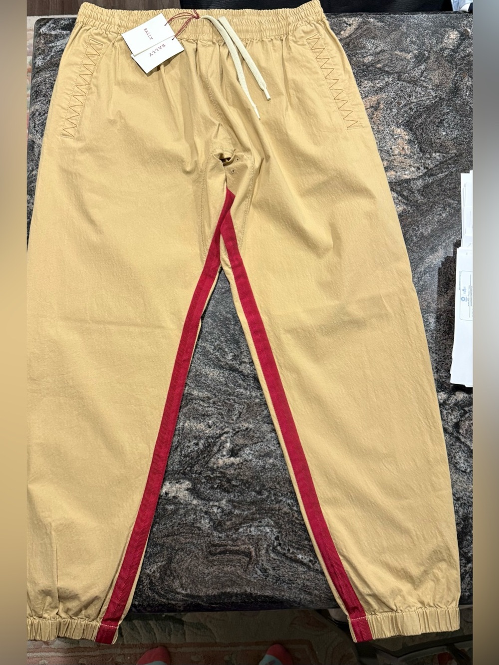 BALLY Men's Beige Track Pants with Red Stripe